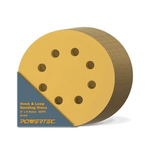 5 in. 8-Hole 80-Grit Hook and Loop Sanding Discs in Gold (50-Pack)