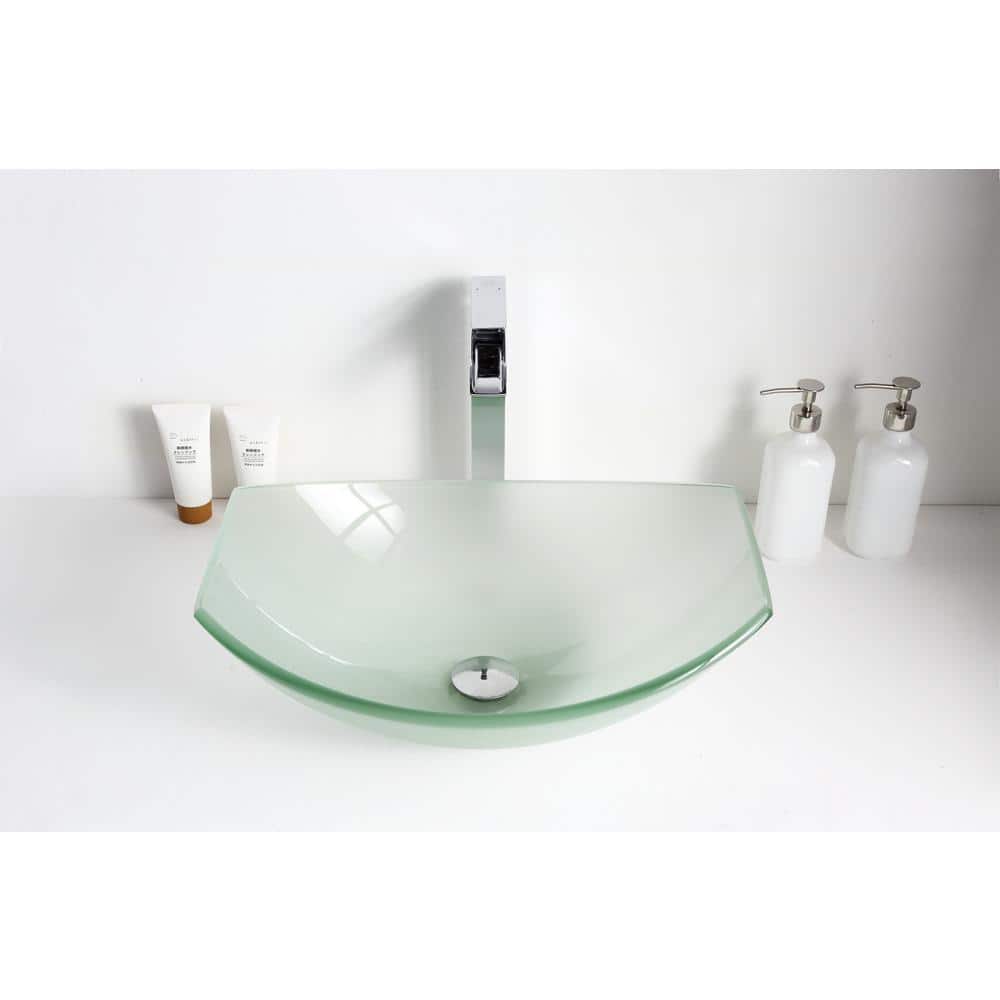 Lustrous Frosted 19.7'' Clear Glass Oval Vessel Sink