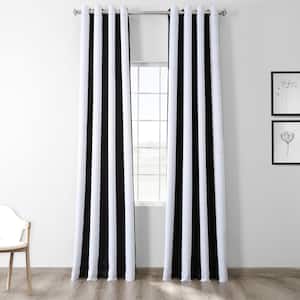Awning Black & Fog White Striped Grommet Room Darkening Curtain - 50 in. W x 108 in. L (1 Panel)
