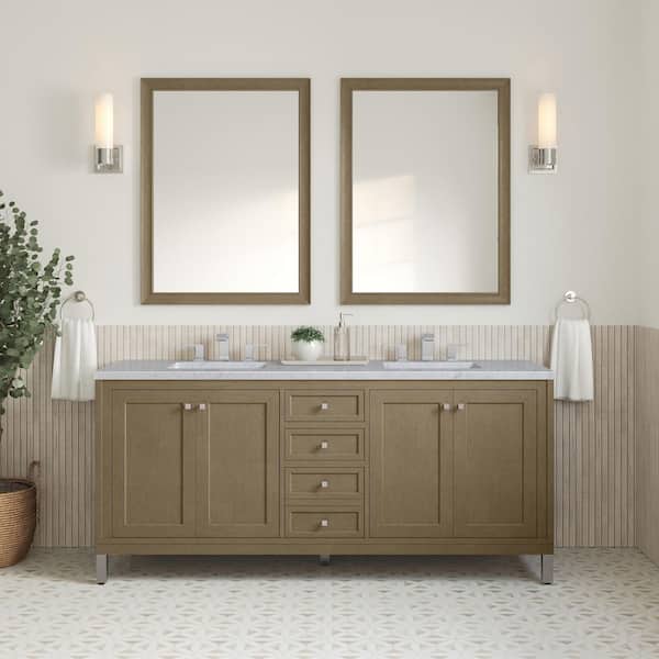 James Martin Vanities Chicago 72.0 in. W x 23.5 in. D x 33.76 in. H Double Bath Vanity in Walnut Whisper with Carrara White Marble Top