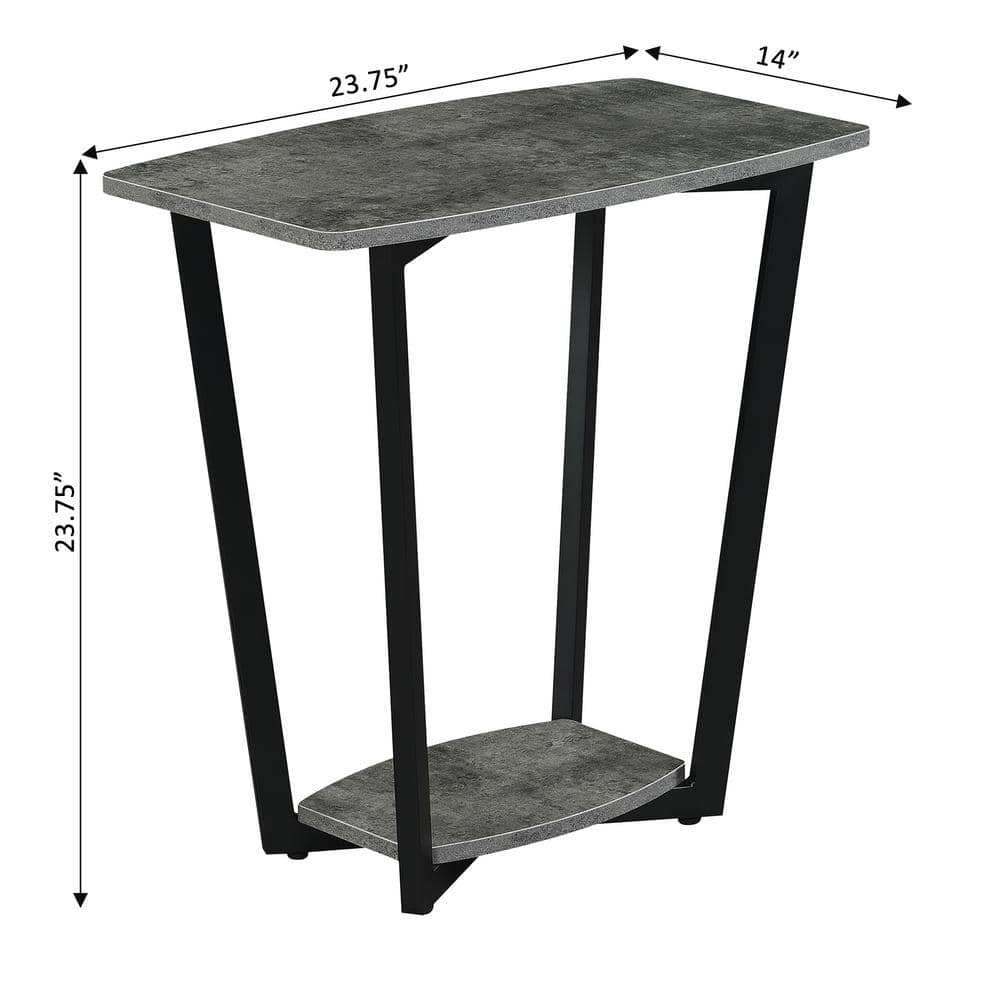 Industrial Cement and Black Melamine Square End Table with Shelf