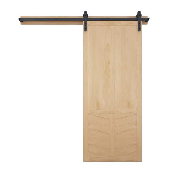 VeryCustom 30 in. x 84 in. The Robinhood Unfinished Wood Sliding Barn Door with Hardware Kit in Stainless Steel