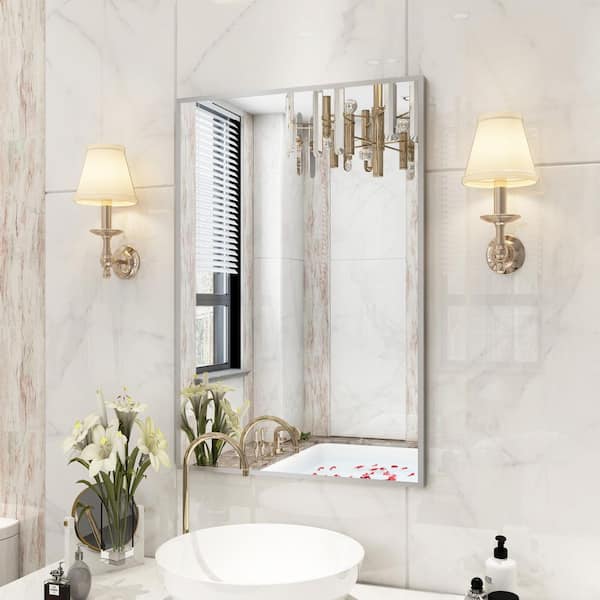 24 in. W x 36 in. H Aluminum Framed Rectangular Vanity Wall Mounted Mirror in Brushed Nichel