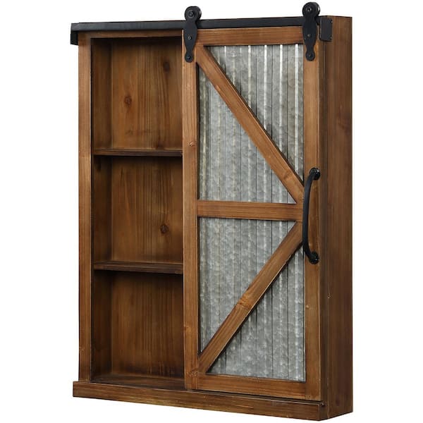 FirsTime & Co. 21 x 5.5 x 28 in. Square Brown Winona Farmhouse Barn Door Cabinet Mirror