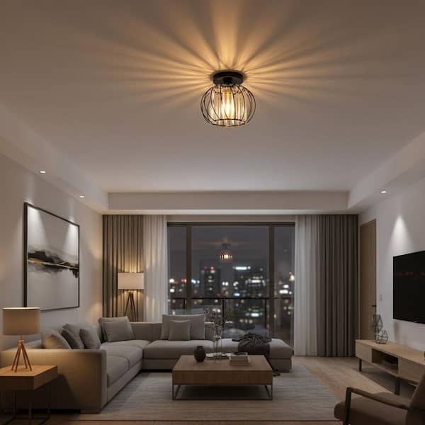 10 in. 1-Light Black Modern Semi Flush Mount Ceiling Light for Foyer, Closet, Entryway, Kitchen, Bedroom, Dining Room