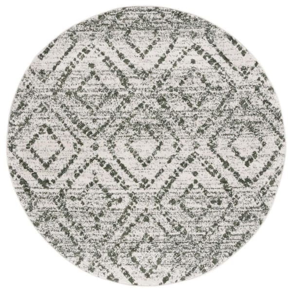 SAFAVIEH Adirondack Ivory/Dark Green 6 ft. x 6 ft. Multi-Diamonds Round Area Rug