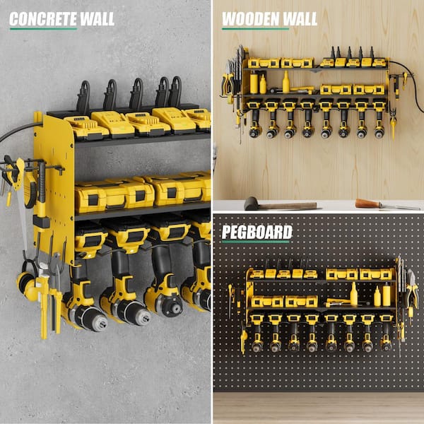 Power Tool Organizer- 8 Drill Wall Mount with Charging Station