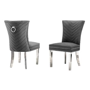 Julie Dark Gray Velvet Fabric Stainless Steel Legs Side Chair (2-Chairs Included)