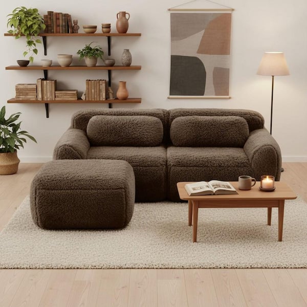 Homy Casa 80.4 in. Armless 3-Seat Plush Microfiber Modular Sectional ...