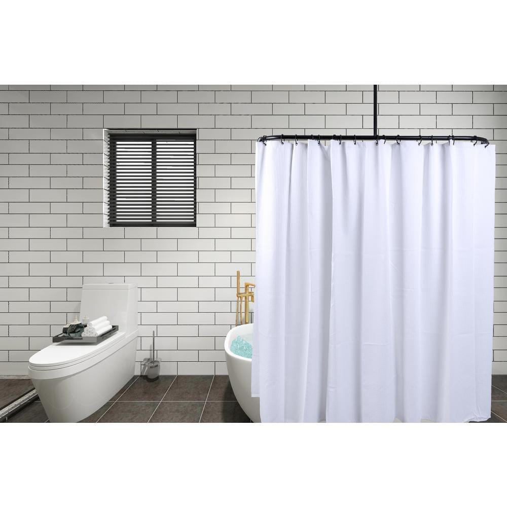 60 in. Matte Black Rustproof Aluminum D-Shaped Ceiling Mounted Shower Rod with White Liner