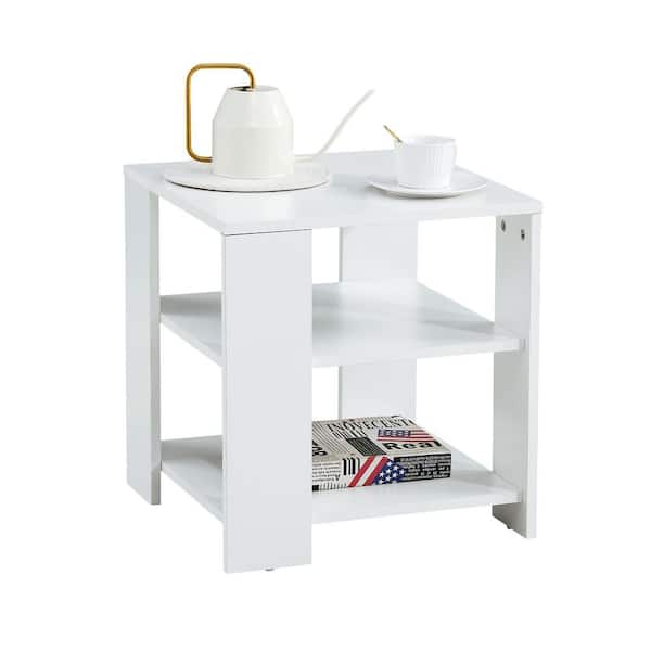 Somerset Home White End Table - Small Stand with 2 Shelves and X-Shaped  Design (White)