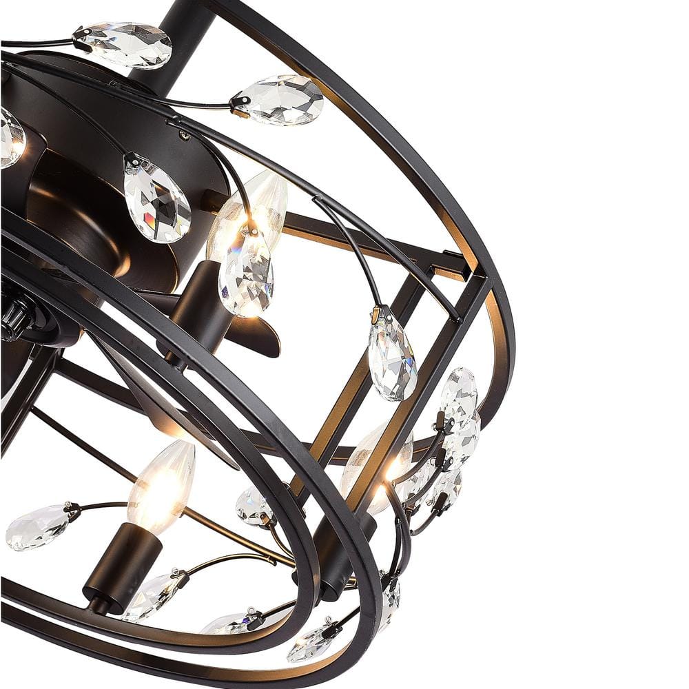 20'' Black Crystal Caged Ceiling Fan with Light and Remote