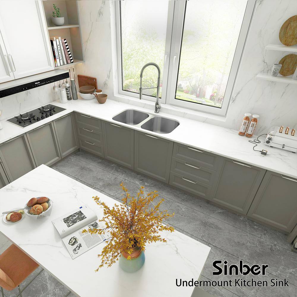 Sinber 32" Stainless Steel Double Bowl Drop-In Kitchen Sink