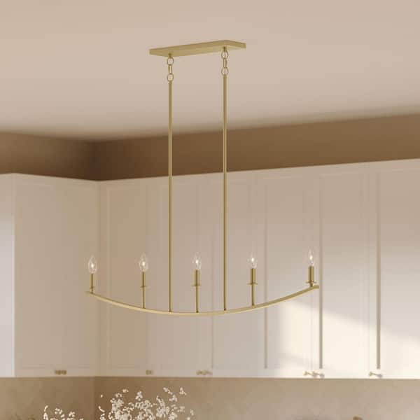 Jheni 5-Light Brushed Gold Linear Transitional Empire Rectangle Chandelier