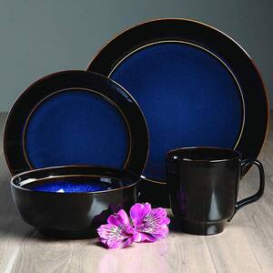 Bella Galleria 16-Piece Casual Black/Blue Stoneware Dinnerware Set (Service for 4)