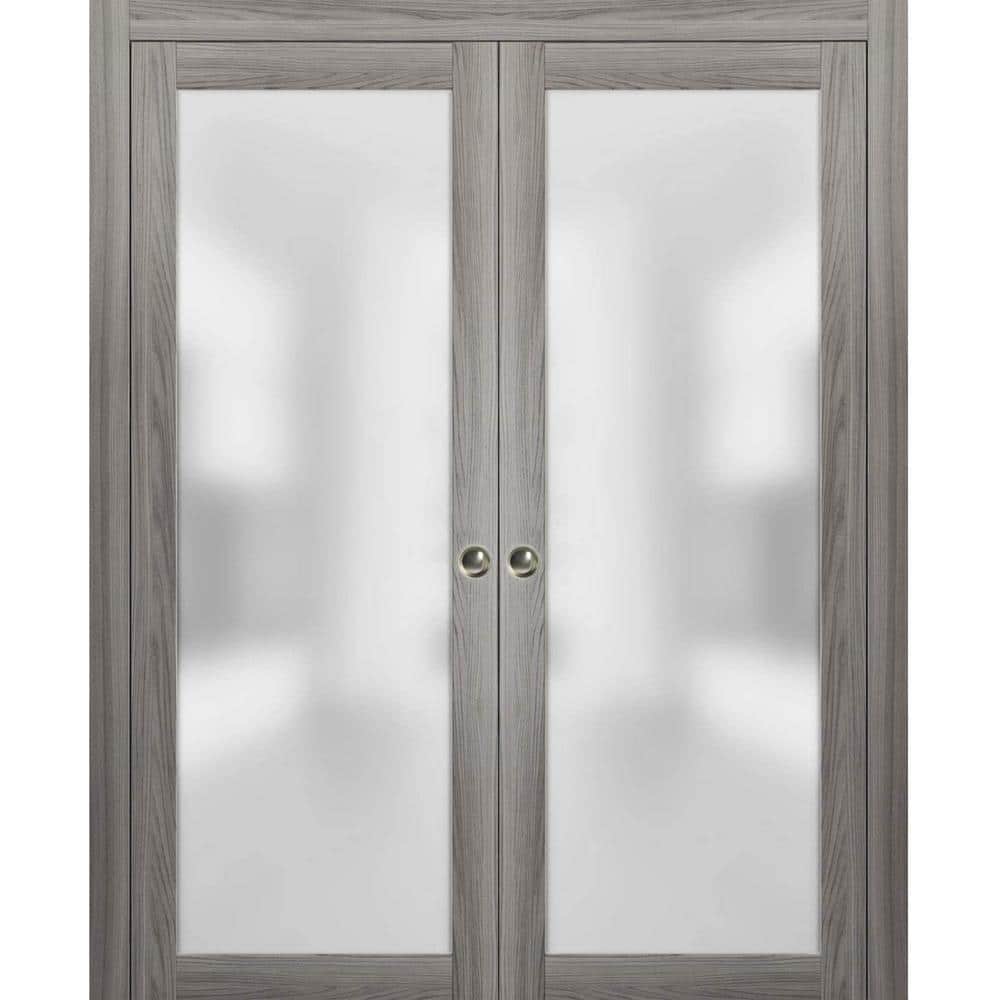 Assemble Required 48 in. x 84 in. 1-Panel Grey Finished Solid Wood Sliding Door with Double Pocket Hardware price history on PriceWatchPro