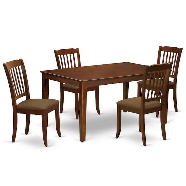 East West Furniture 5-Piece Mahogany Finish Solid Wood Top - Rectangular Dining Room Set - Seats 4