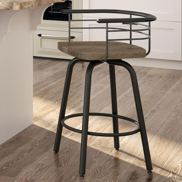 Amisco Brisk 26 in. Semi-Transparent Metal Beige Wood Counter Stool
