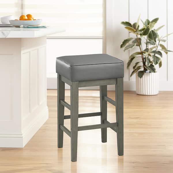Kinsale 26 in. Antique Gray Finish Wood Counter Height Stool with Gray Faux Leather Seat (Set of 2)