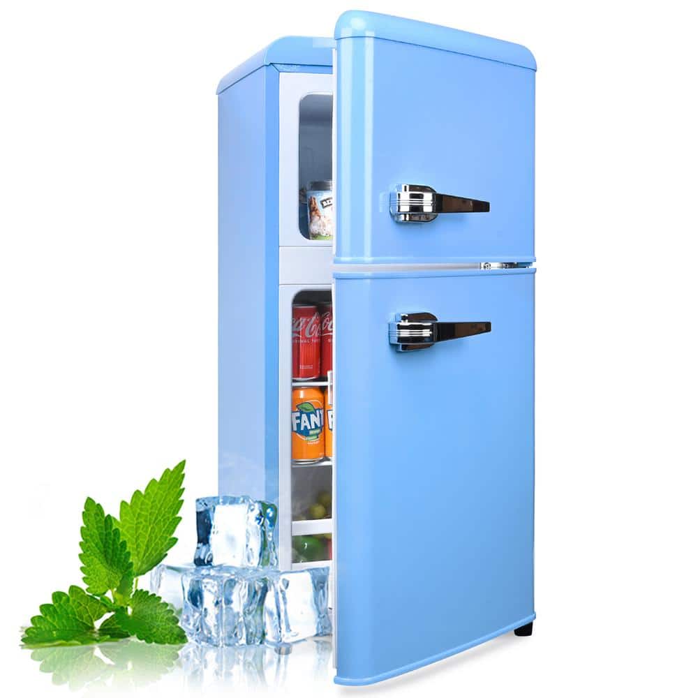 JEREMY CASS 3.5 cu. ft. Retro Mini Fridge, Refrigerator with Freezer, with 2 Door Adjustable Mechanical Thermostat in Blue