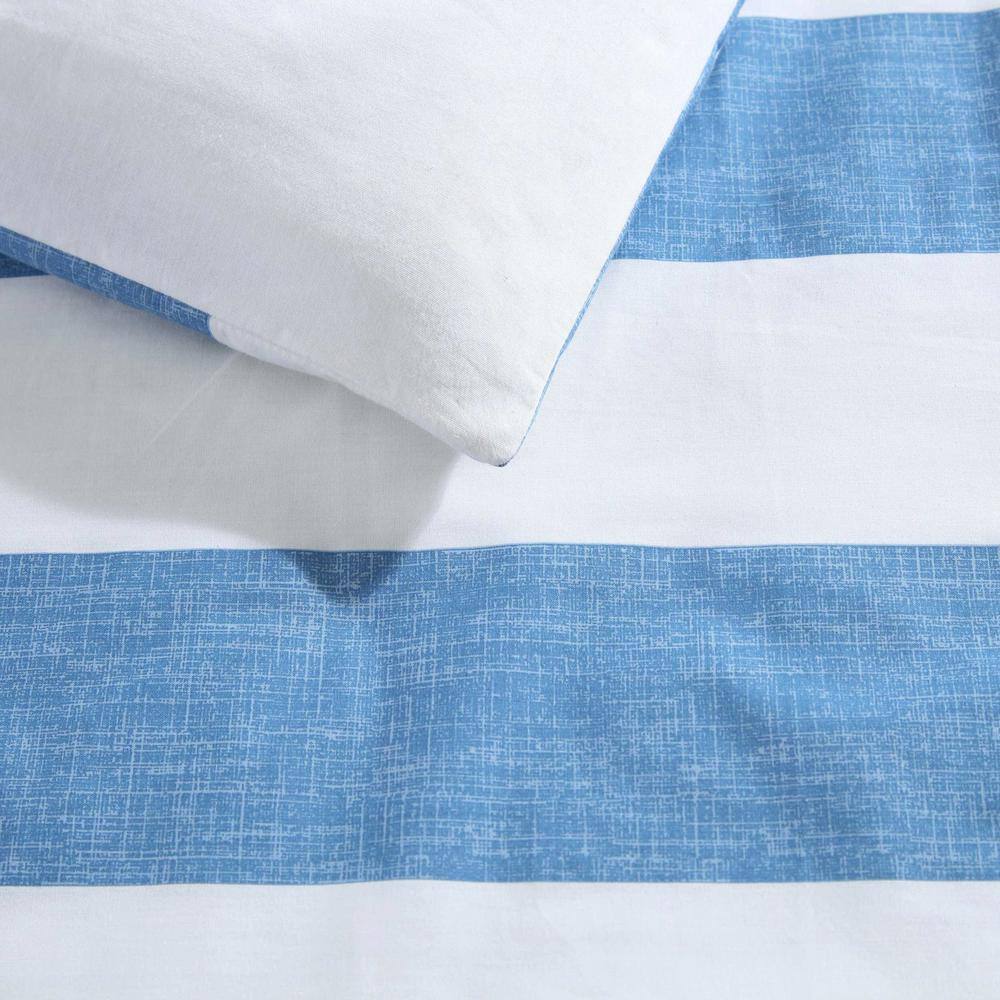 Blue and White Cotton Full Duvet Cover Set with Shams