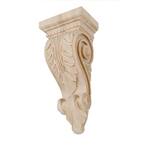 10 in. x 4-1/2 in. x 3-1/4 in. Unfinished Small Hand Carved North American Solid Hard Maple Acanthus Leaf Wood Corbel
