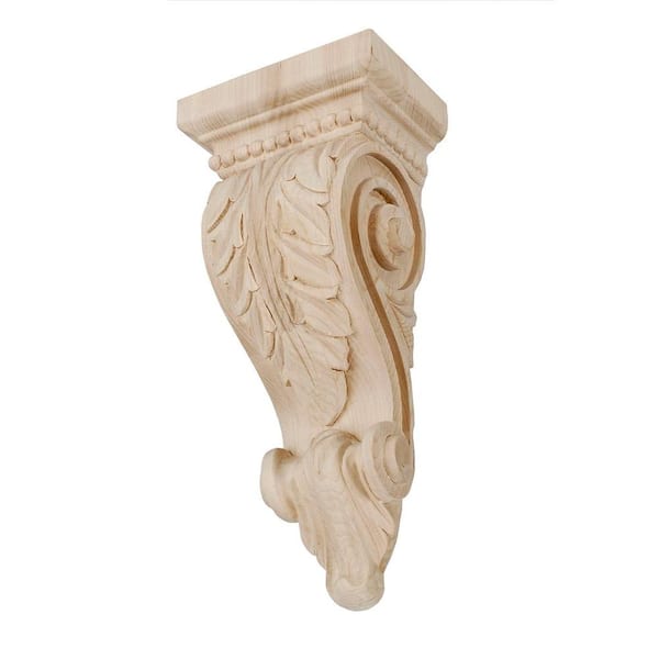 American Pro Decor 12-1/4 in. x 5-3/8 in. x 3-7/8 in. Unfinished Hand Carved North American Solid Hard Maple Acanthus Leaf Wood Corbel