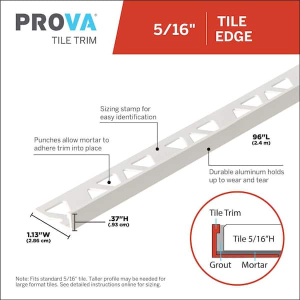 Bright White Powder Coated 1.13 in. W x 96 in. L Aluminum 5/16 in. Tile Edge Trim