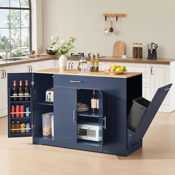 GOGEXX Navy Blue Particle Board Wood 53 in. Kitchen Island with