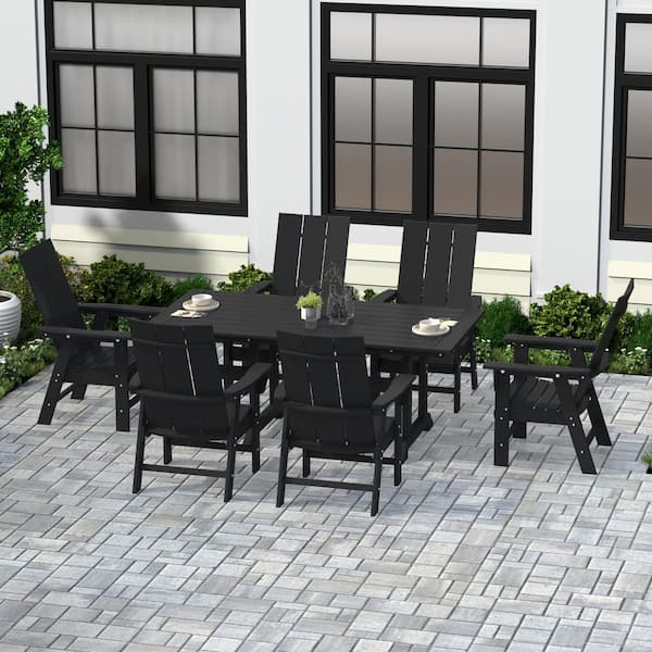 Shoreside Outdoor Patio Weather Resistant Black 7-Piece HDPE Plastic Adirondack Dining Set