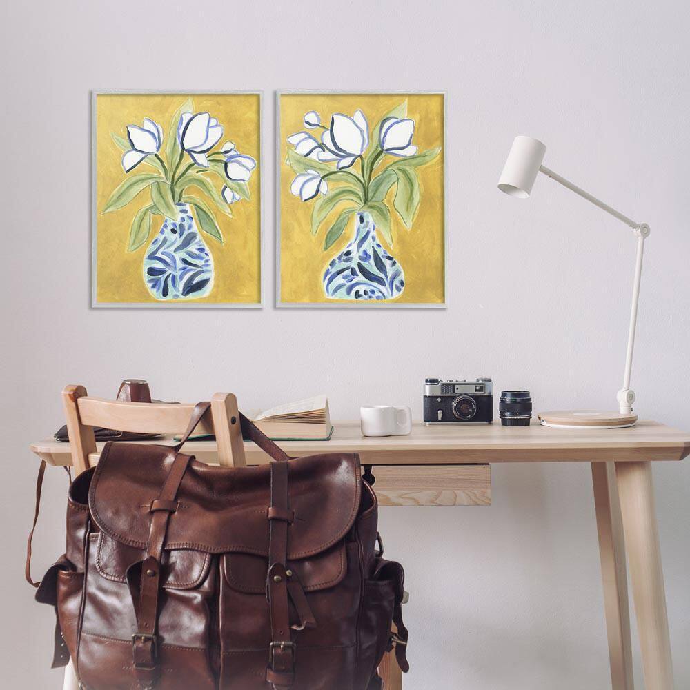 Tulip Vases on Yellow by June Erica Vess 2 Piece Gray Framed Nature Giclee Art Print 20 in. x 16 in. price history on PriceWatchPro
