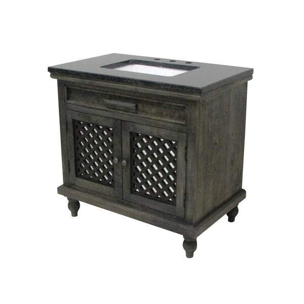 Unbranded 22.5 in. W x 36 in. D Mango Vanity with Mirrored Door in Gray with Black Granite Countertop and White Basin