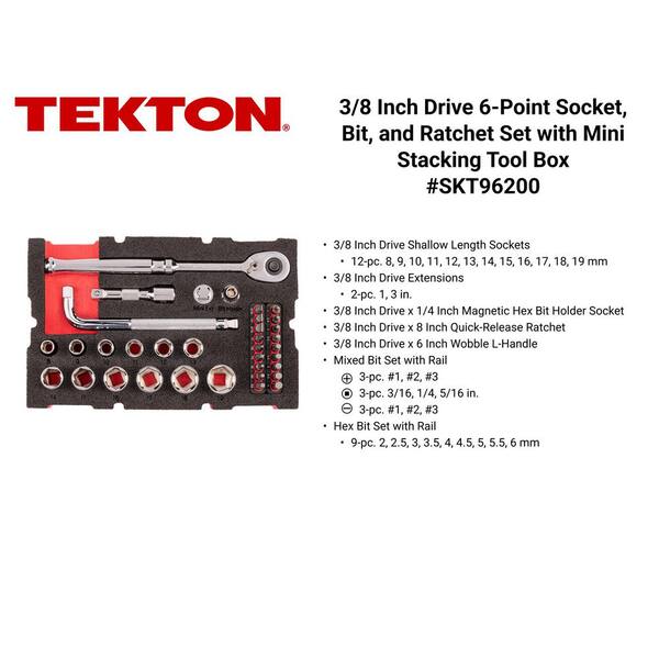 3/8 in. Drive 6-Point Socket, Bit, and Ratchet Set with Mini Stacking Tool Box (35-Piece)