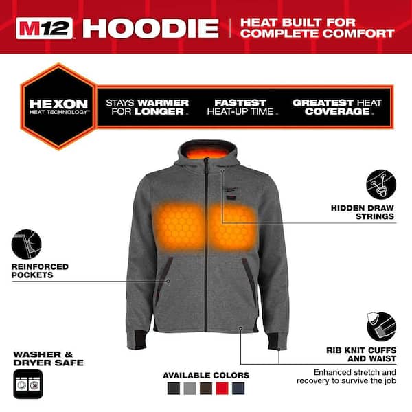 Men's 2X-Large M12 12-Volt Lithium Ion Cordless Gray Heated Hooded Jacket (Jacket and Battery Holder Only)