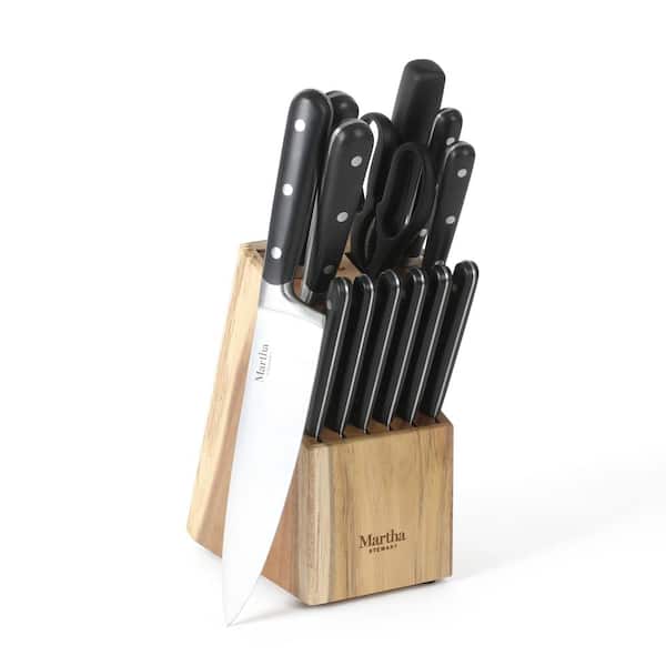 MARTHA STEWART 14-Piece Eastwalk High Carbon Stainless Steel Cutlery Set w/Acacia Wood Block 1-Set