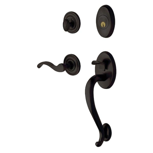 Baldwin Logan Single Cylinder Oil Rubbed Bronze Right-Handed Door Handleset with Wave Door Lever