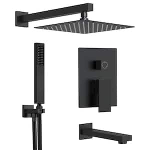 3-Spray Square High Pressure Wall Bar Shower Kit Tub and Shower Faucet with Hand Shower in Matte Black (Valve Included)