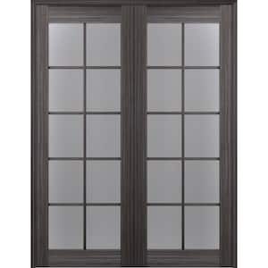 Paola 36 in. x 80 in. Both Active 10-Lite Frosted Glass Gray Oak Finished Wood Composite Double Prehung French Door