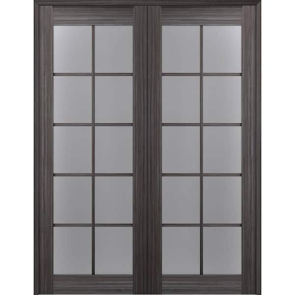 Belldinni Paola 56 in. x 80 in. Both Active 10-Lite Frosted Glass Gray Oak Finished Wood Composite Double Prehung French Door