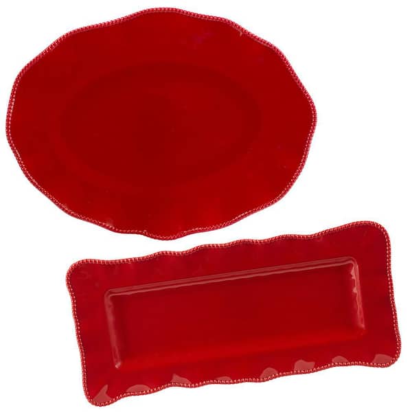 Unbranded 13.5 in. Red Melamine Perlette Platter (Set of 2)