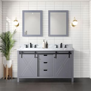 Marsyas 60 in W x 22 in D Dark Grey Double Bath Vanity, Carrara Marble Countertop and 24 in Mirrors