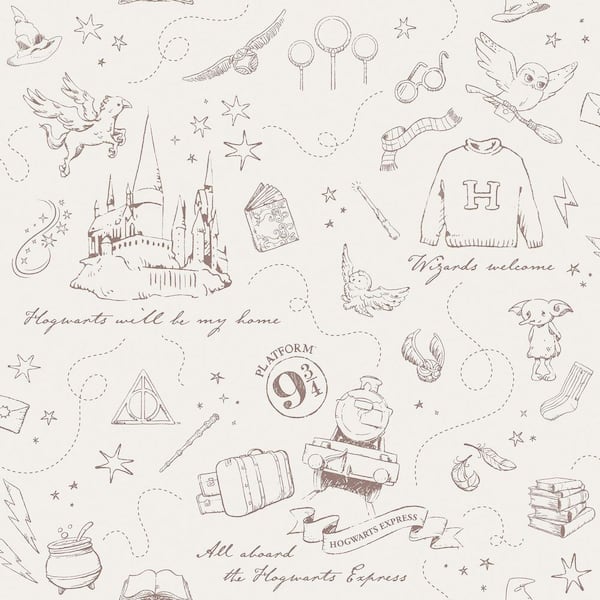 White Botanical Harry Potter Magical Moments Trail Cream Peel and Stick Wallpaper Roll