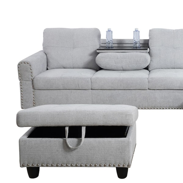 Hawkley small right facing 3 piece corner sofa in light grey weave