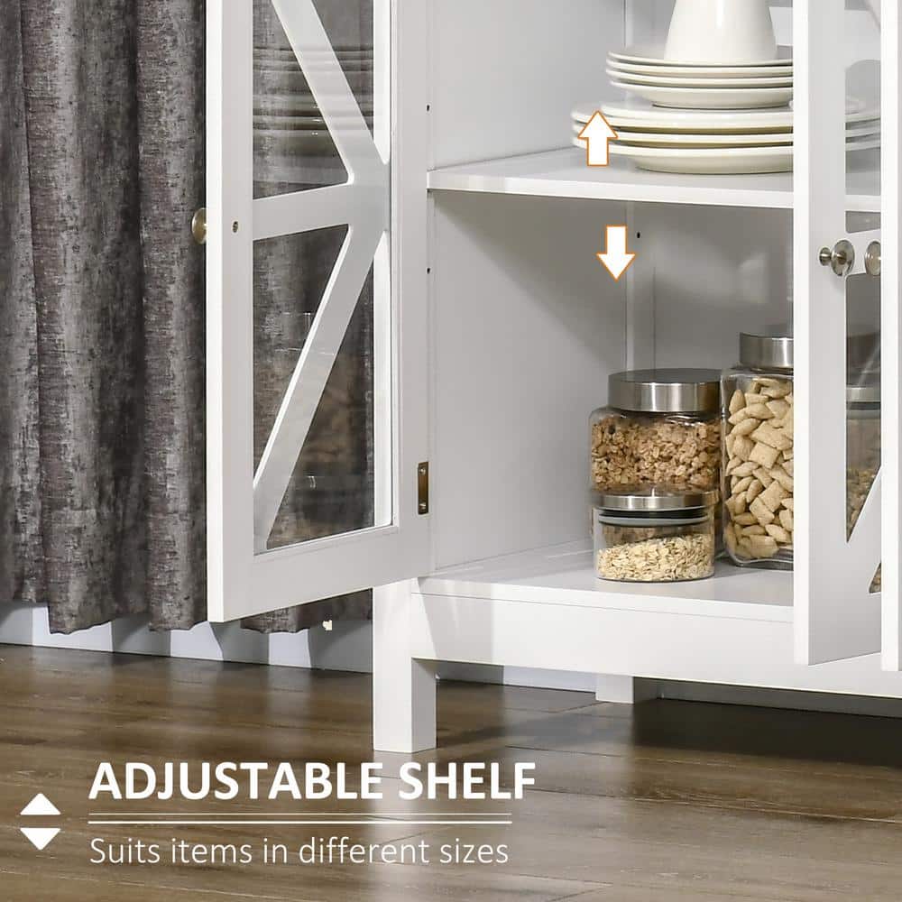 Classic White Tempered Glass Buffet Sideboard with Adjustable Shelf
