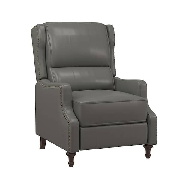 JAYDEN CREATION Gerhard Grey Genuine Leather Recliner with Nailhead Trim