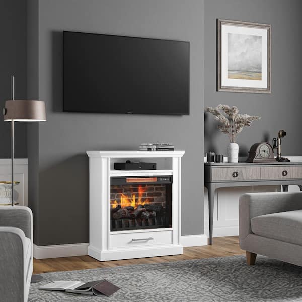 Home Decorators Collection Haswell 30.75 in. Freestanding Electric Fireplace TV Stand in White