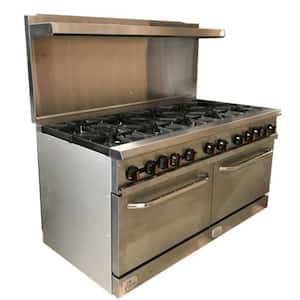 60 in. W 10 Burner Freestanding Commercial Double Oven Gas Range in. Stainless Steel
