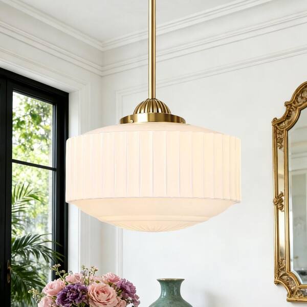 14'' Milk White Glass Pendant Light Kitchen Island - Mid Century Modern Hanging Lights Dining Table Farmhouse
