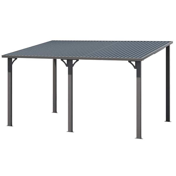 10 ft. x 14 ft. Outdoor Pergola Hardtop Gazebo, Wall-Mounted Heavy Duty Lean to Metal Patio Cover