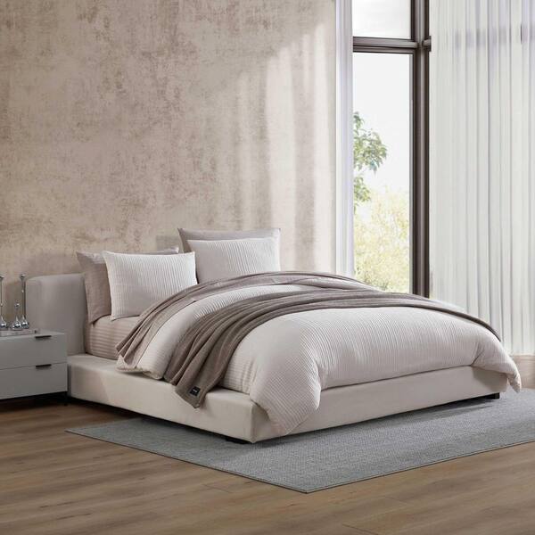 VERA WANG Dobby Stripe 4-Piece Dusk Pink Cotton Queen Sheet Set